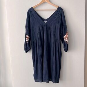 Caslon Navy Dress w/Embroidered Sleeves